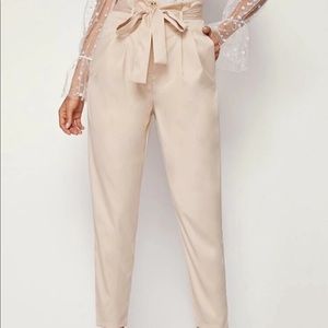 Paperbag Waist Belted Cropped Tailored Pants